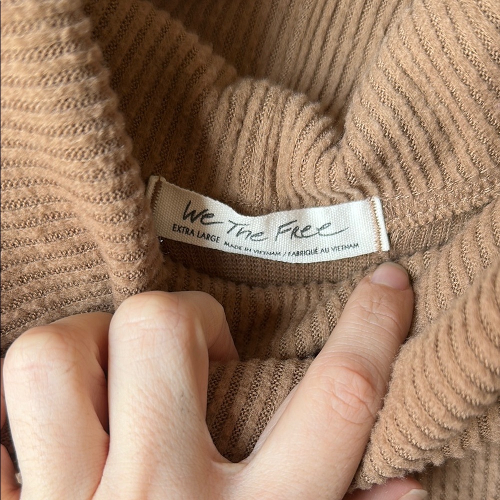 Free People Snowbunny Brown Ribbed Knit Off-the-Shoulder Sweater Top - Picture 7 of 10